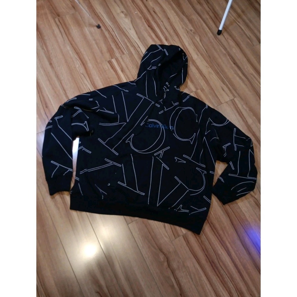 Calvin Klein Men's‎ Long Sleeve Front Logo and All Over CK Print Hoodie Black M